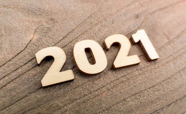 Happy New Year 2021 Concept Houtblok 2021 Houten Ondergrond — Stockfoto