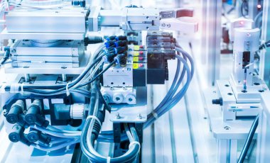 Endüstriyel üretim fabrikasında otomatik makine aracı, Akıllı fabrika endüstrisi 4.0 konsepti.