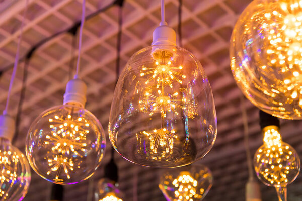 Decorative edison style LED light bulb hang from ceiling
