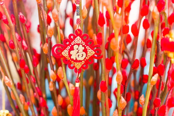 Noeud Chanceux Accroché Fleur Pour Nouvel Chinois Salutation Caractère Chinois — Photo