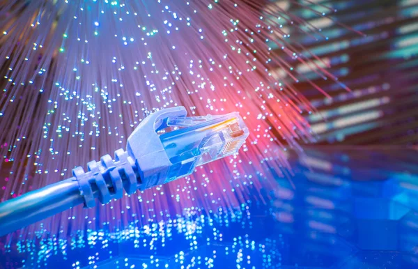 Nätverkskablar Med Fiber Optisk Teknik Bakgrund Kommunikation Concept — Stockfoto