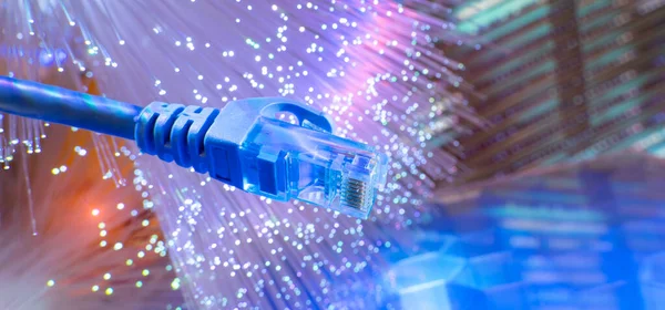 Cables Red Con Fondo Tecnología Fibra Óptica Concepto Comunicación — Foto de Stock
