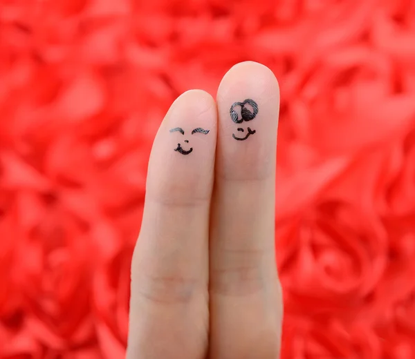 Casal feliz com sorriso pintado — Fotografia de Stock