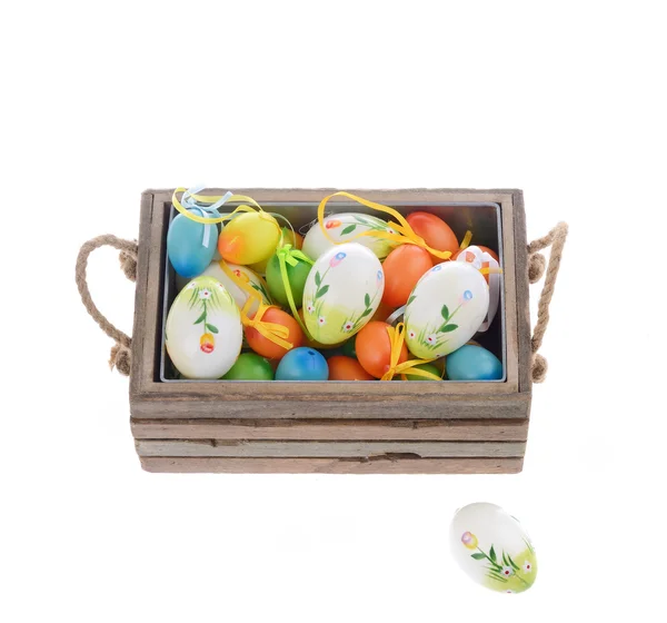 Decorated eggs and spring flowers — Stock Photo, Image