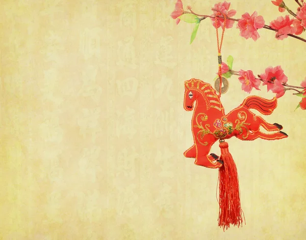 Çince at düğüm eski kağıt üzerinde — Stok fotoğraf