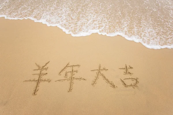 Chinesische Kalligraphie für ein frohes neues Jahr der Ziege in der sa geschrieben — Stockfoto