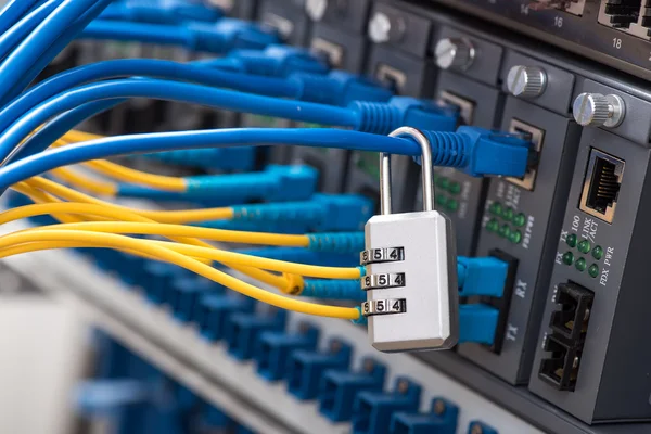 Koncepcja ochrony sieci i danych z kłódką i przełącznik — Zdjęcie stockowe