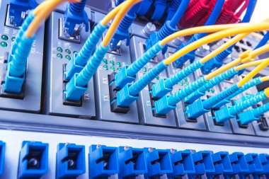 Fiber optik kabloların bağlı bir optik bağlantı noktaları ve ağ kablosu