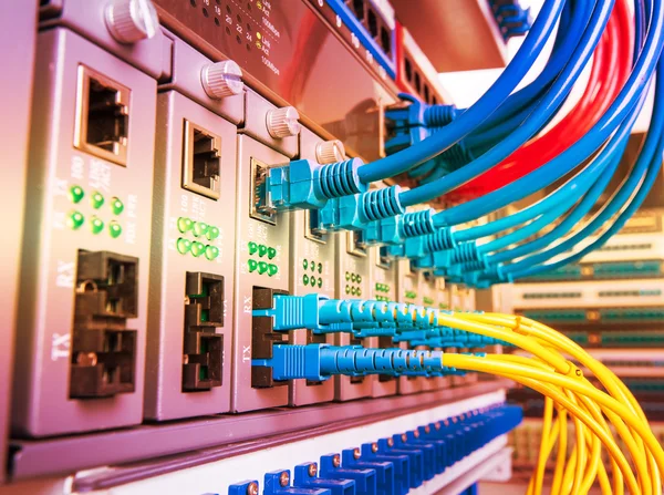 Technology center with fiber optic equipment — Stock Photo, Image