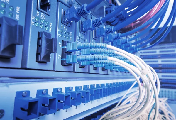 Technology center with fiber optic equipment — Stock Photo, Image