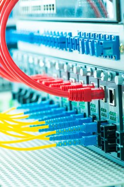 Fiber optik kabloların bağlı bir optik bağlantı noktaları ve ağ kablosu