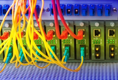 Fiber optik kabloların bağlı bir optik bağlantı noktaları ve ağ kablosu