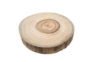 Beyaz üzerine izole edilmiş dekorasyon için yuvarlak ahşap kaplama arka plan