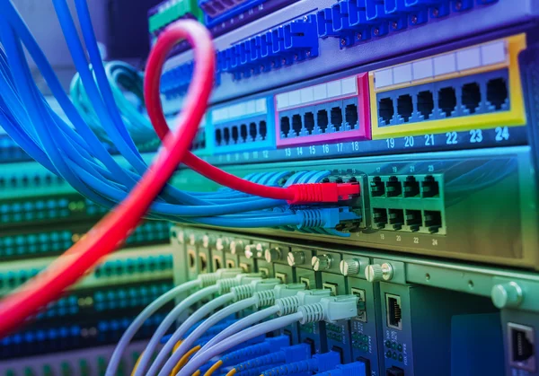 Interruttore di rete e cavi ethernet — Foto Stock