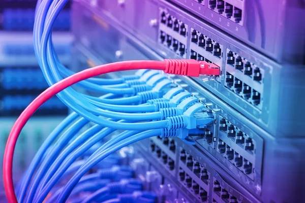 Netzwerkkabel an Netzwerkkern-Switch anschließen — Stockfoto
