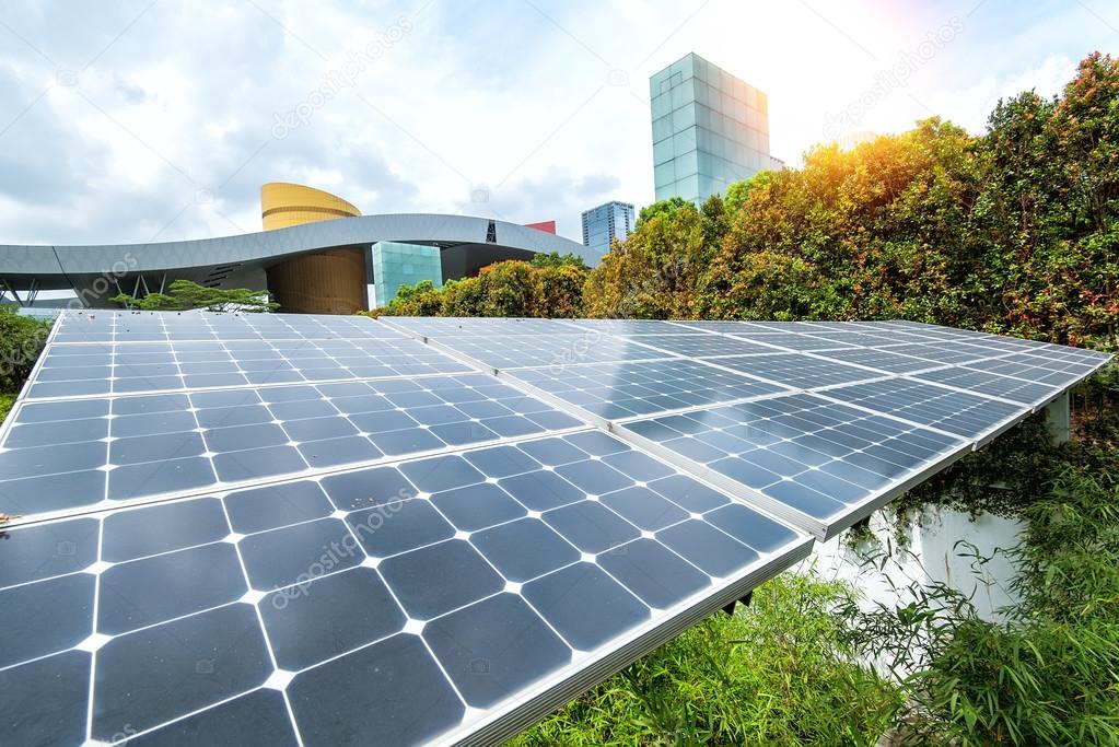 Solar Panels In The Park Of Modern City