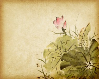 Eski kağıt arka plan üzerinde bir Lotus Çin resim