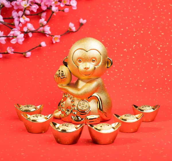 Čínský Nový rok dekorace s zlatá opice — Stock fotografie