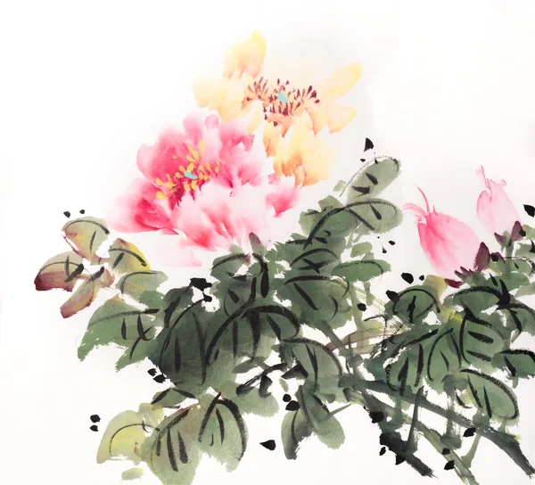 Peony Flower Traditional Chinese Ink Wash Painting — Stock Photo, Image