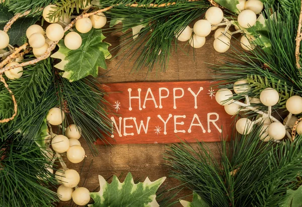 Boldog új évet írt fa háttér — Stock Fotó