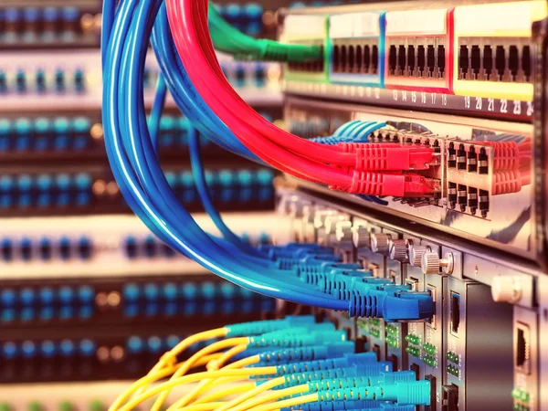 Fiber optik kabloların bağlı bir optik bağlantı noktaları ve ağ kablosu