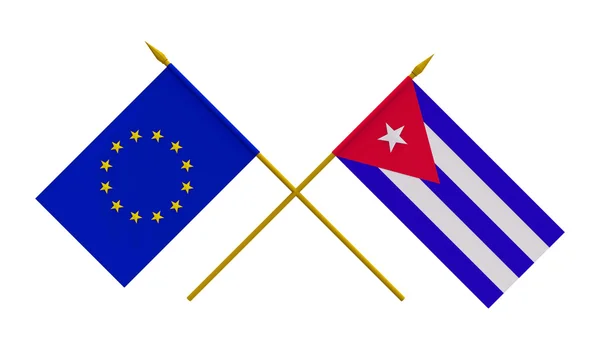 Bandeiras, Cuba e União Europeia — Fotografia de Stock