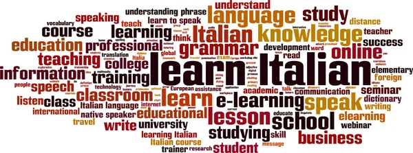Öğrenmek İtalyanca kelime bulutu — Stok Vektör
