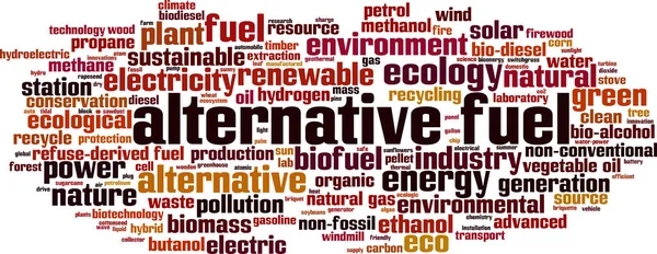 Conceptul Alternativ Cloud Pentru Combustibil Colaj Cuvinte Despre Combustibilul Alternativ — Vector de stoc