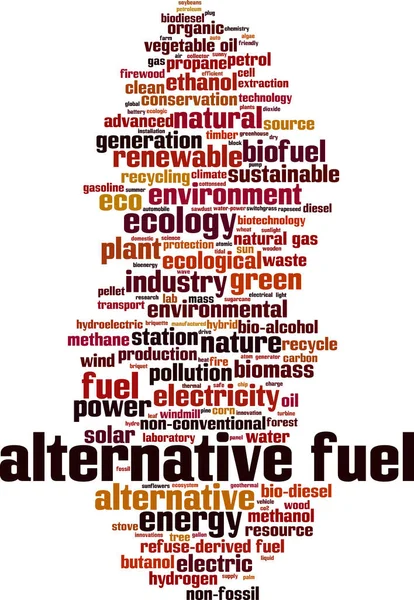 Concetto Alternativo Nube Carburante Collage Fatto Parole Sul Carburante Alternativo — Vettoriale Stock
