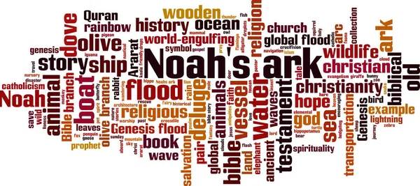 ノアの箱舟の言葉の雲の概念 ノアの箱舟についての言葉で作られたコラージュ ベクターイラスト — ストックベクタ