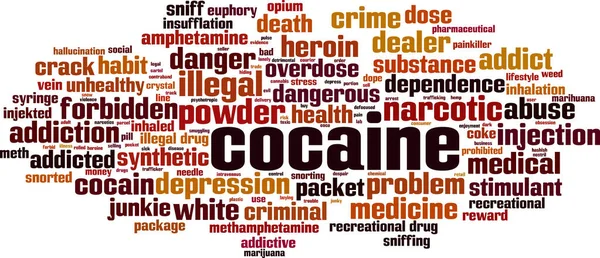 Conceito Nuvem Palavras Cocaína Colagem Feita Palavras Sobre Cocaína Ilustração —  Vetores de Stock