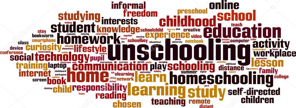 Unschooling word cloud concept. Collage made of words about unschooling. Vector illustration