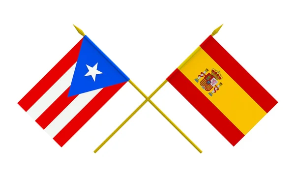 Bayraklar, Porto Riko ve İspanya — Stok fotoğraf