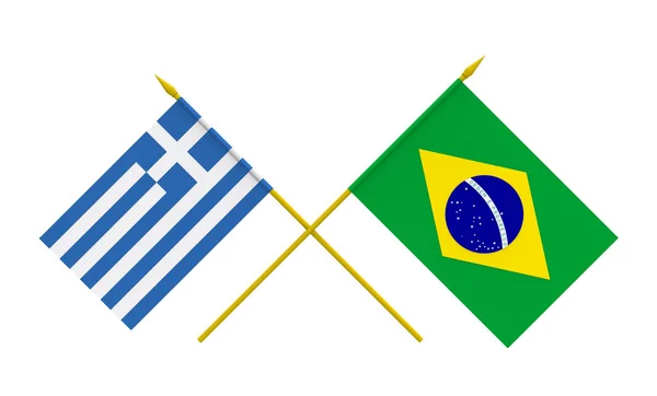 Drapeaux, Brésil et Grèce — Photo