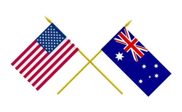 Drapeaux, Australie et États-Unis — Photo