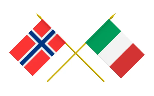 Bandeiras da Itália e Noruega, 3d render, isolado — Fotografia de Stock