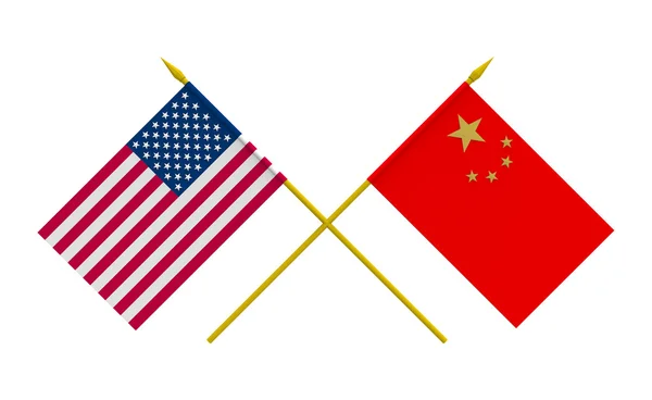 Banderas, China y Estados Unidos — Foto de Stock