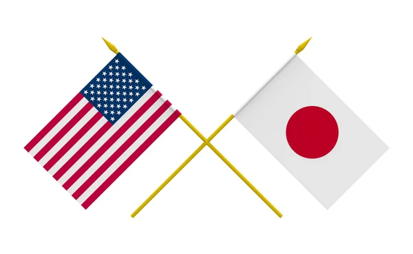 Flagi, Japonia i Stany Zjednoczone Ameryki — Zdjęcie stockowe