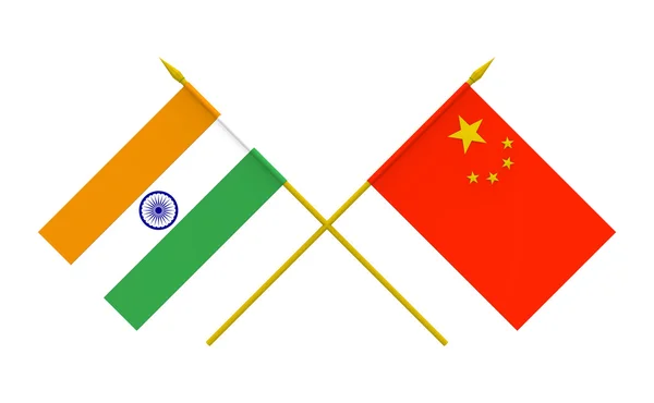 Banderas, China e India — Foto de Stock