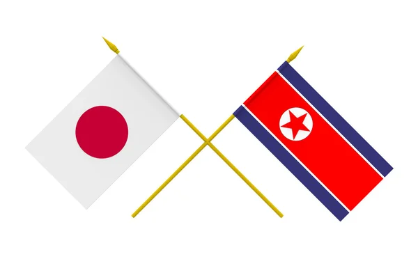 Drapeaux, Corée du Nord et Japon — Photo