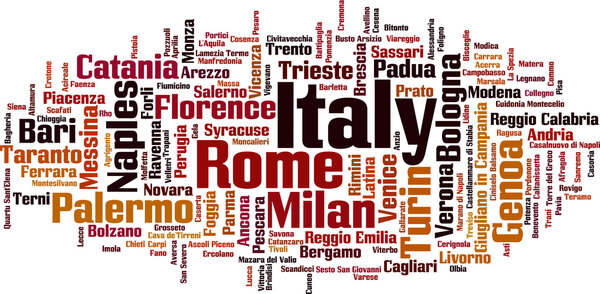 Cities in Italy word cloud