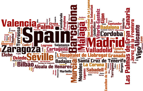 Cities in Spain word cloud