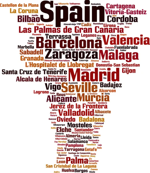 Města ve Španělsku slovo mrak — Stockový vektor