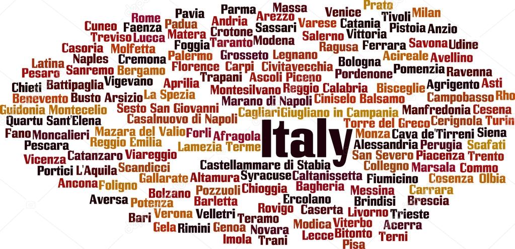 Cities in Italy word cloud