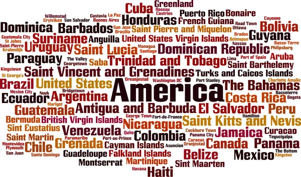 Países en América palabra nube — Vector de stock