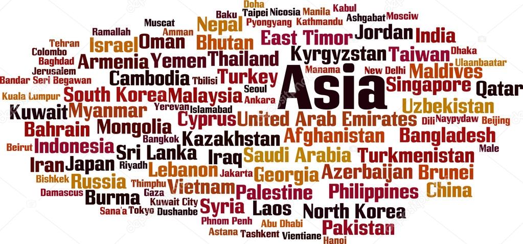 Countries in Asia word cloud