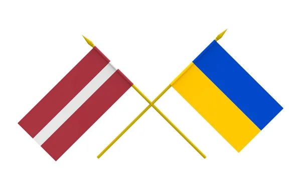 旗帜、 拉脱维亚和乌克兰 — 图库照片