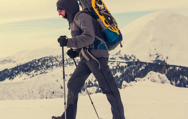 Hiker  in carpathian mountains — Stock Photo, Image