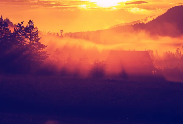 Сільський пейзаж на сході сонця — стокове фото