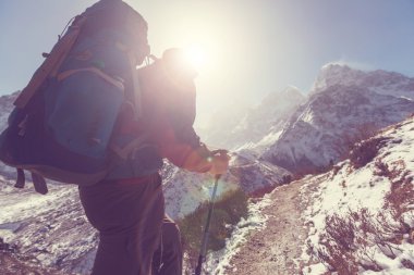 Himalaya Dağları'nda uzun yürüyüşe çıkan kimse